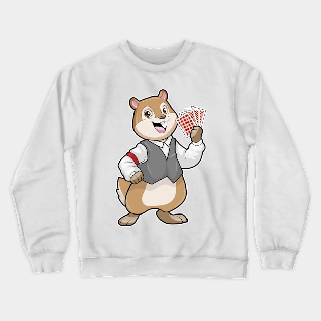 Chipmunk at Poker with Poker cards Crewneck Sweatshirt by Markus Schnabel